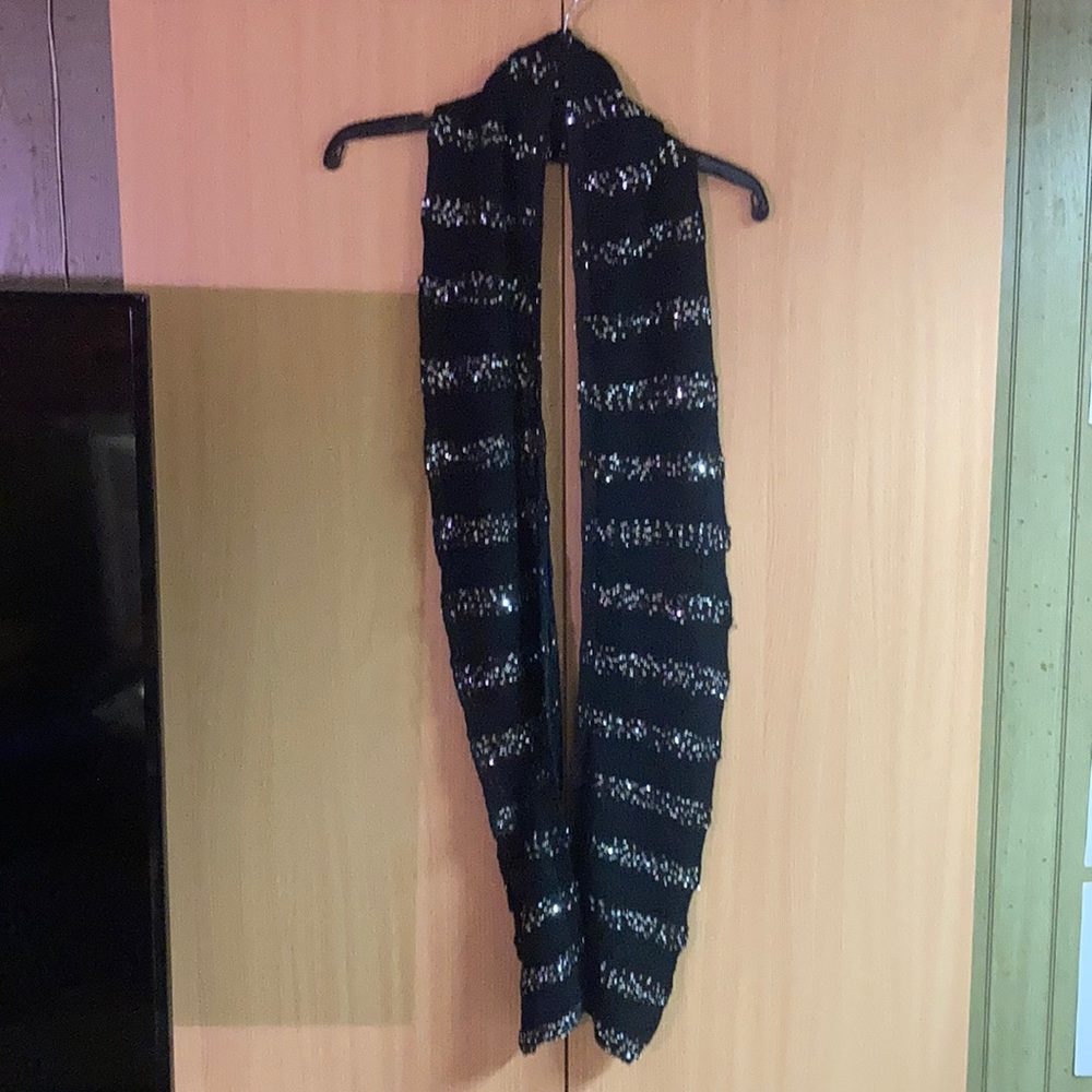 Black and silver sequined skinny scarf